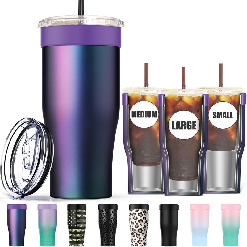 Niceyos Universal Iced Coffee Sleeve - Upgraded Double Wall Reusable Stainless Steel Holder Sleeves Insulator for Cold Drinks Fits Starbucks Dunkin Donuts McDonalds Small Medium Large Cup (Aurora) - Image 1